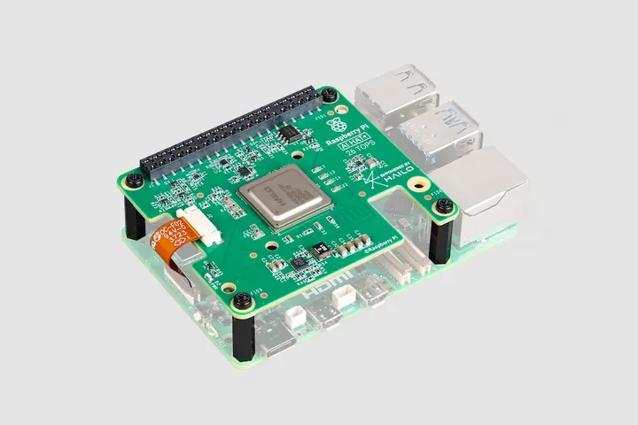 AI accelerator board running data extractors next to robot data