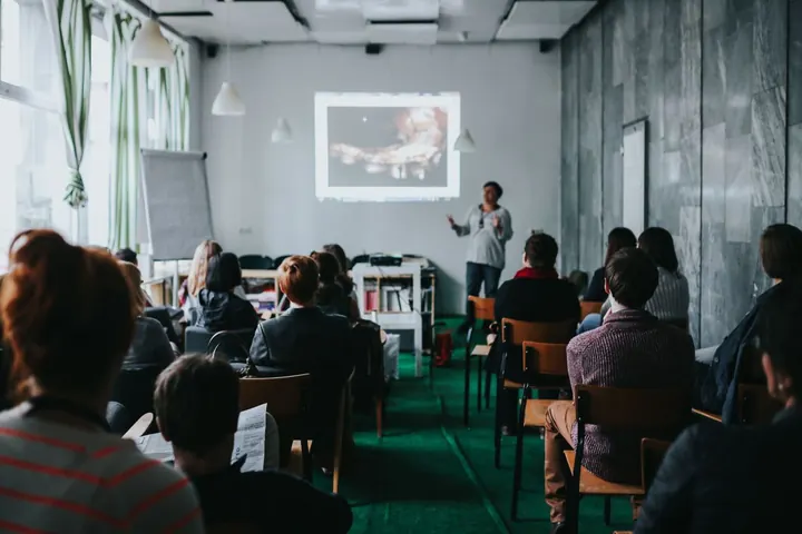Audience at a robotics data presentation